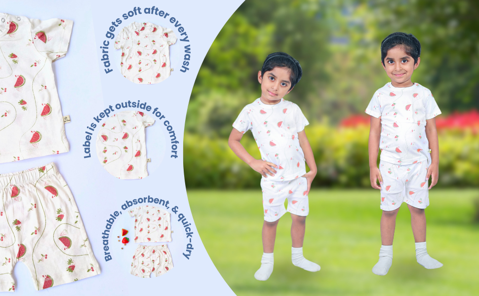 Bamboo Eco-friendly Unisex Natural color Half Hand T-shirt Shorts set - 6m - 3yrs berries & melon - Image 2